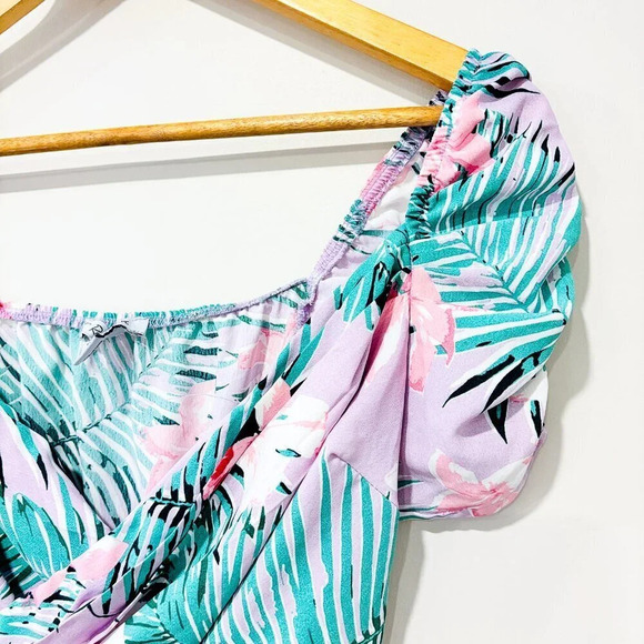 REVAMPED Palm print floral dress | Ruffle hem summer mini | X-Small * - Picture 6 of 9